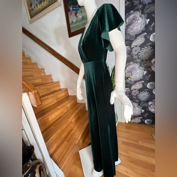 BHLDN x Jenny Yoo Ellis Flutter-Sleeve Open-Back Stretch Velvet Gown/ size 6 - Picture 6 of 10